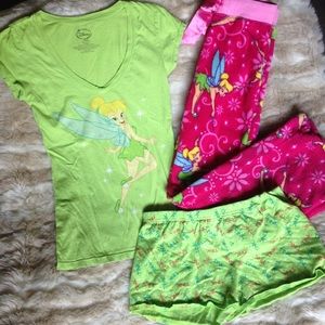 S PJ Bundle Tinker Bell Pants, Shorts, & Top